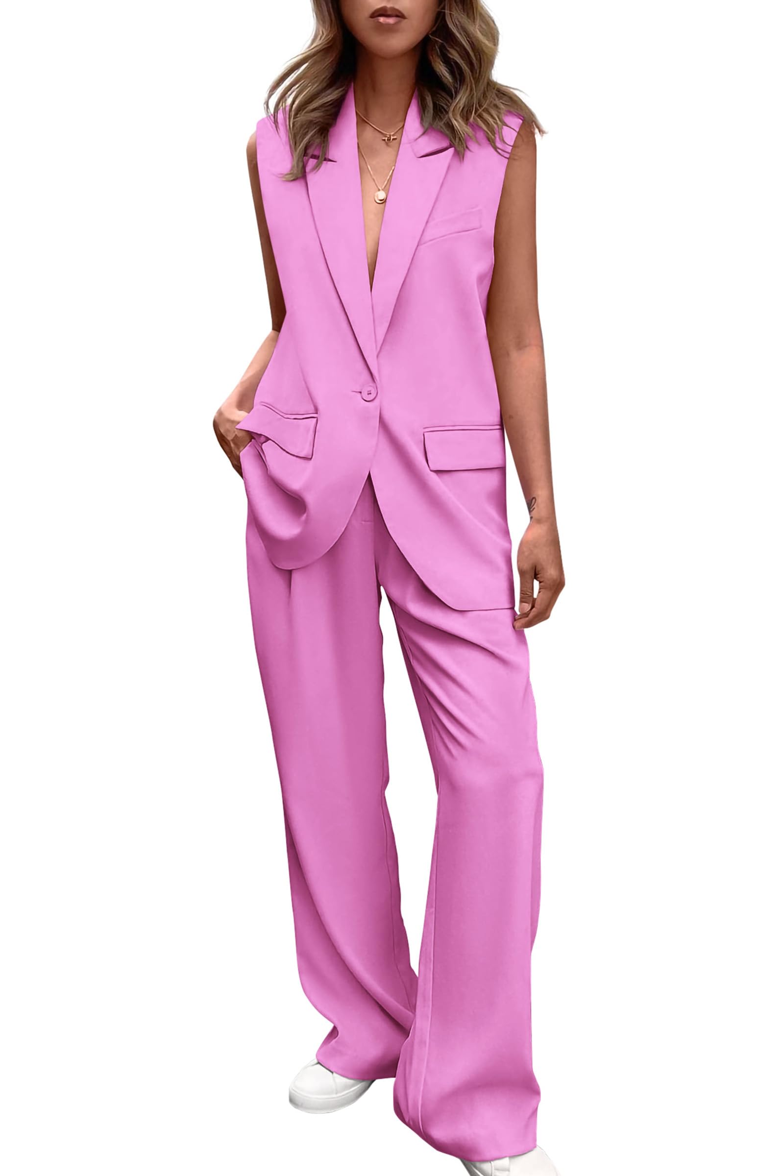 Suit Vest and Wide Leg Pants Business Casual Blazer Sets