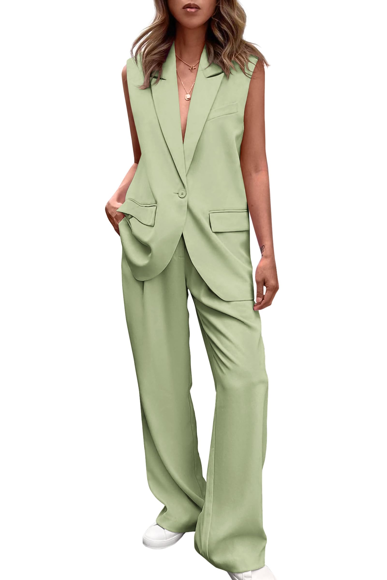 Suit Vest and Wide Leg Pants Business Casual Blazer Sets