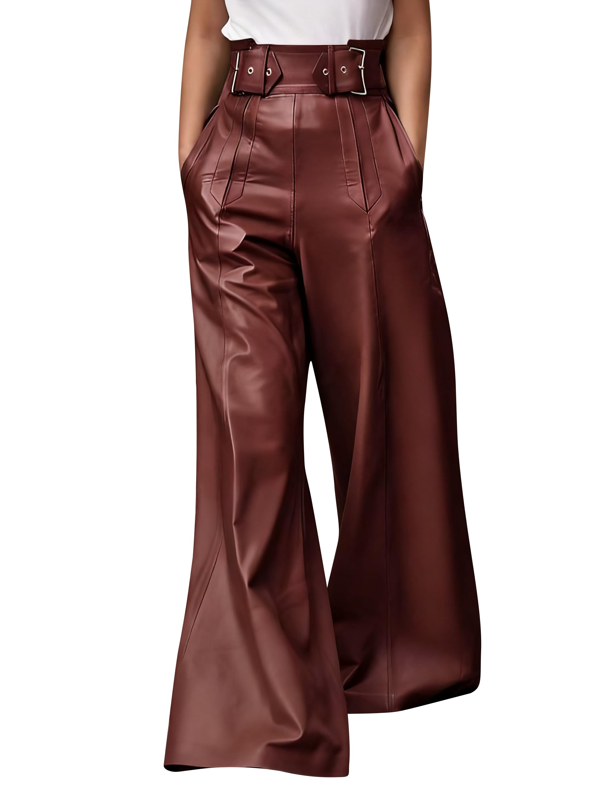oshoplive Women' High Waist Wide Leg Pants with Pockets Pleated Going Out Flare Trousers
