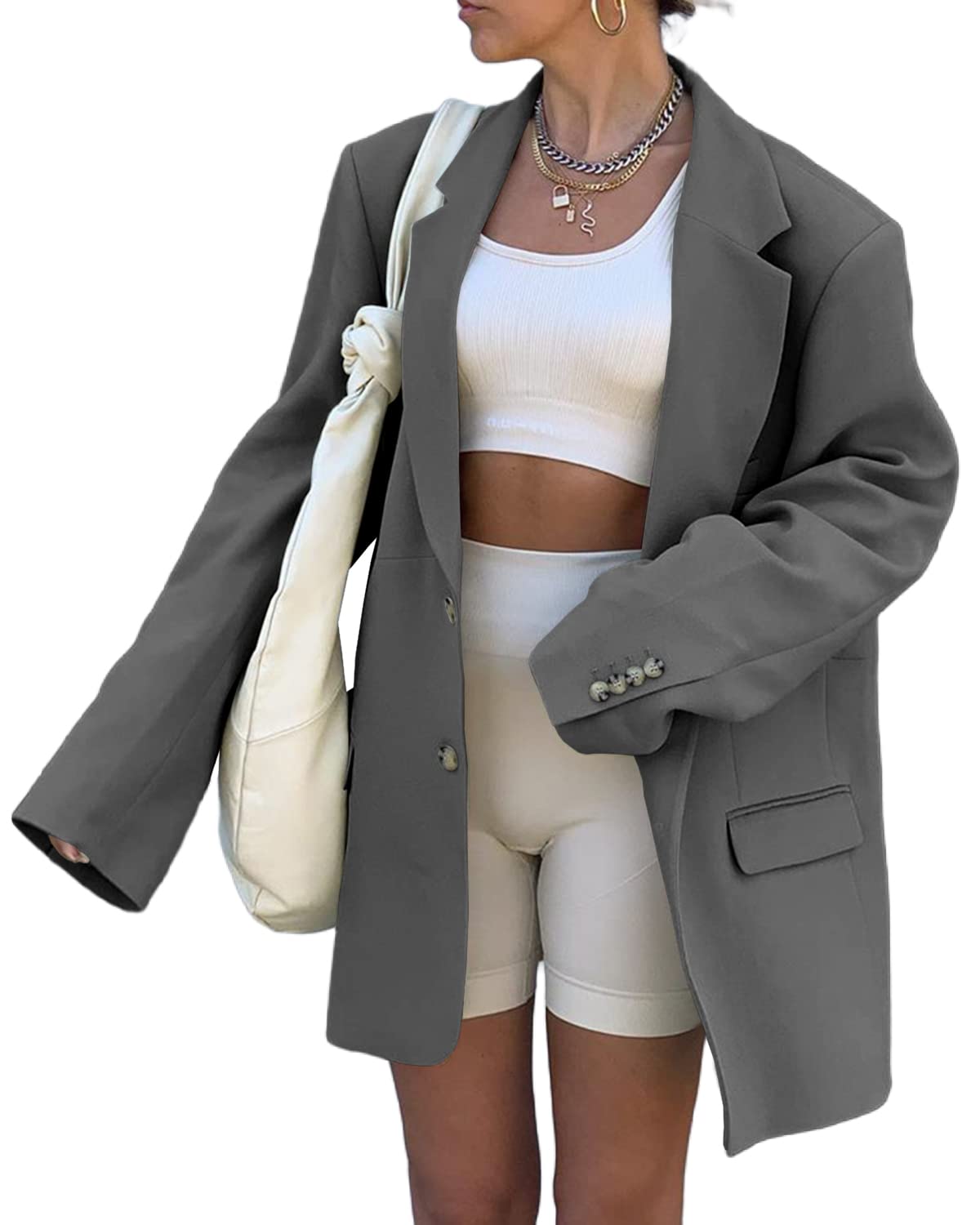 Blazer Open Front Solid Work Office Jacket Blazer