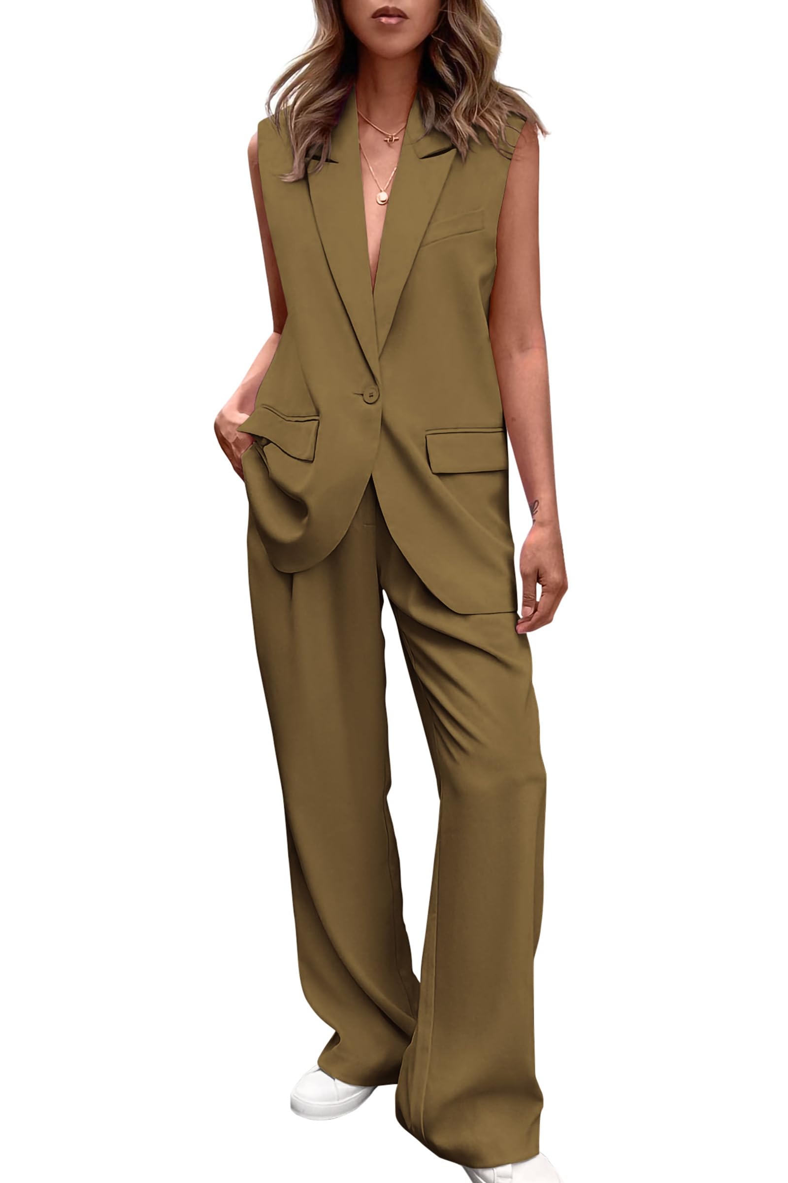 Suit Vest and Wide Leg Pants Business Casual Blazer Sets