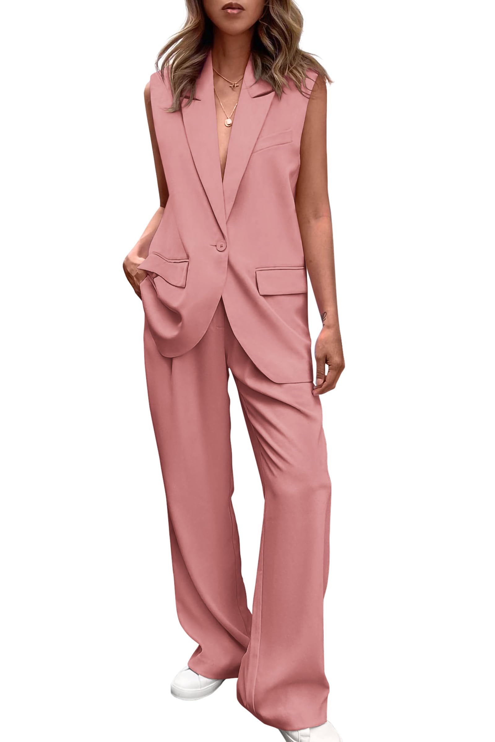 Suit Vest and Wide Leg Pants Business Casual Blazer Sets