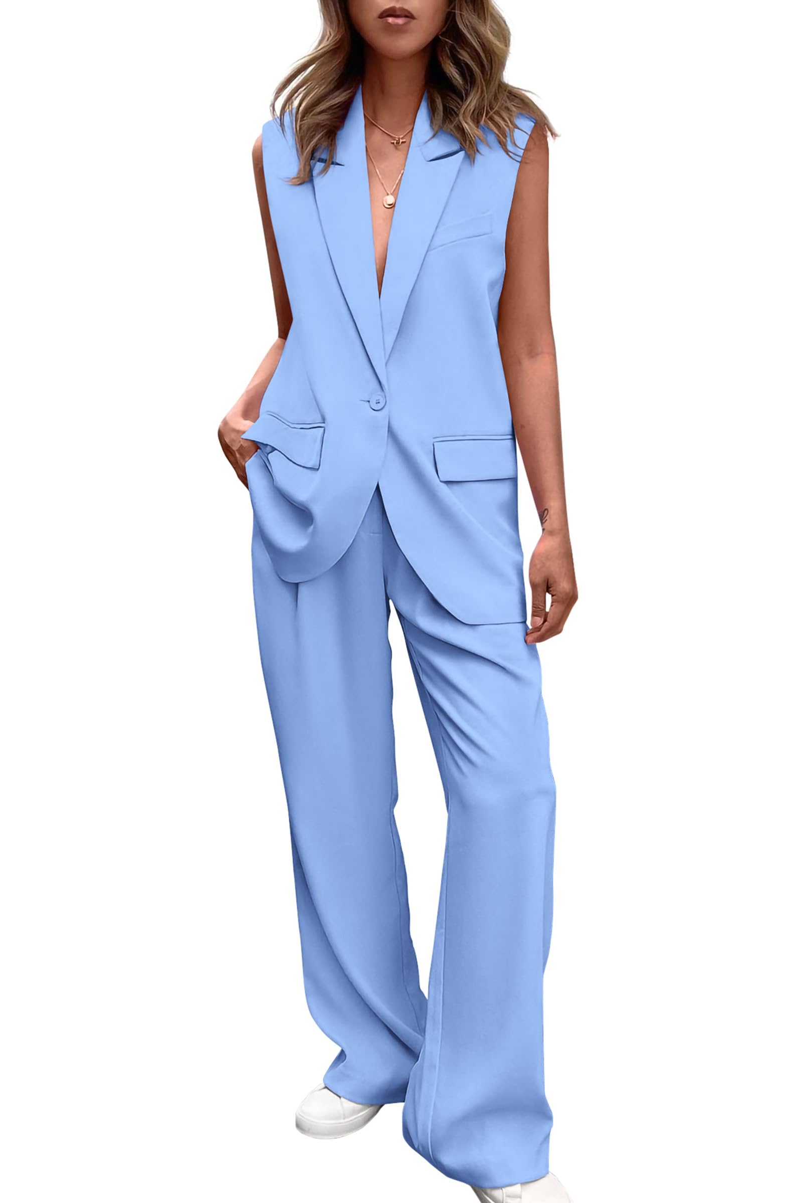 Suit Vest and Wide Leg Pants Business Casual Blazer Sets