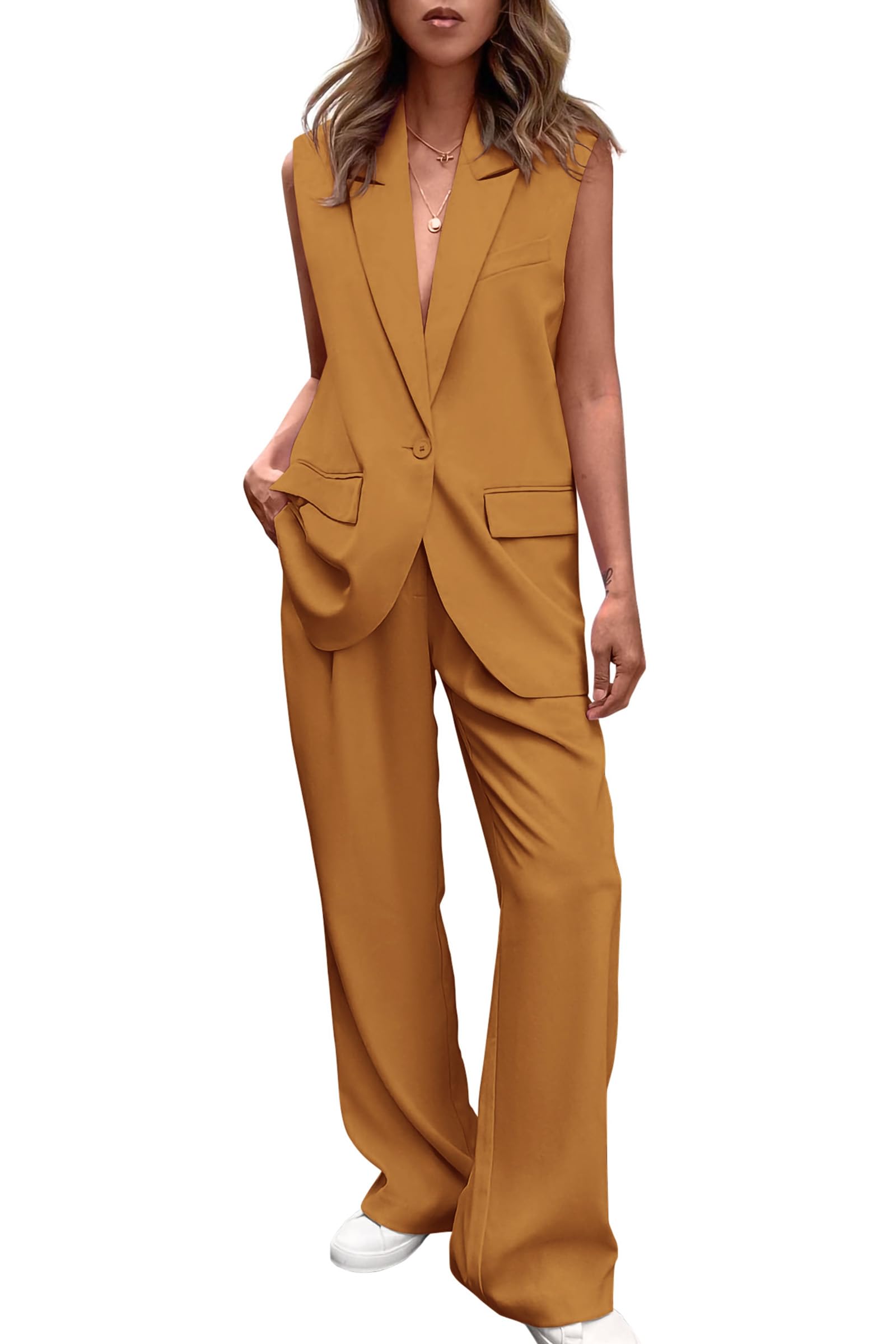Suit Vest and Wide Leg Pants Business Casual Blazer Sets