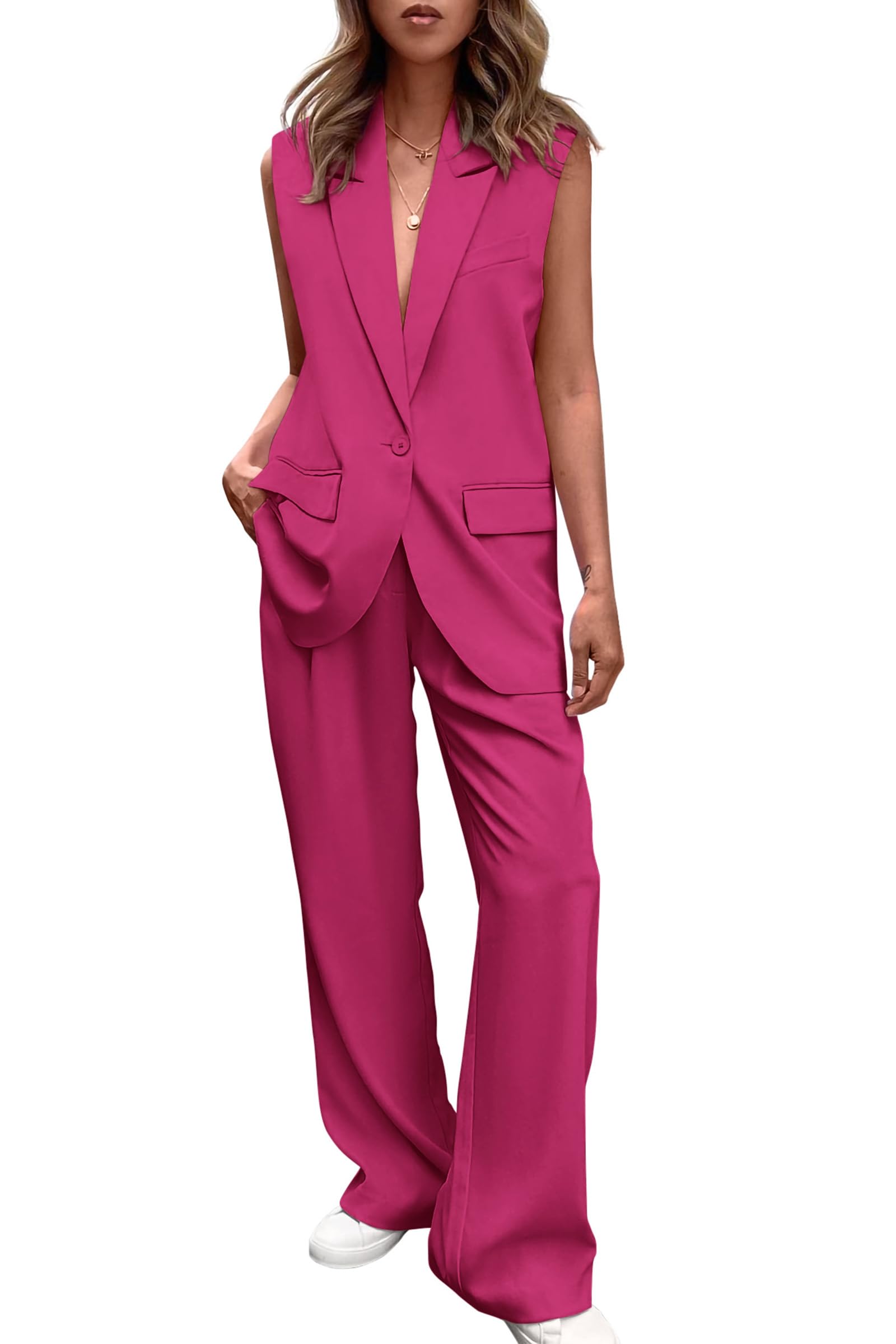 Suit Vest and Wide Leg Pants Business Casual Blazer Sets