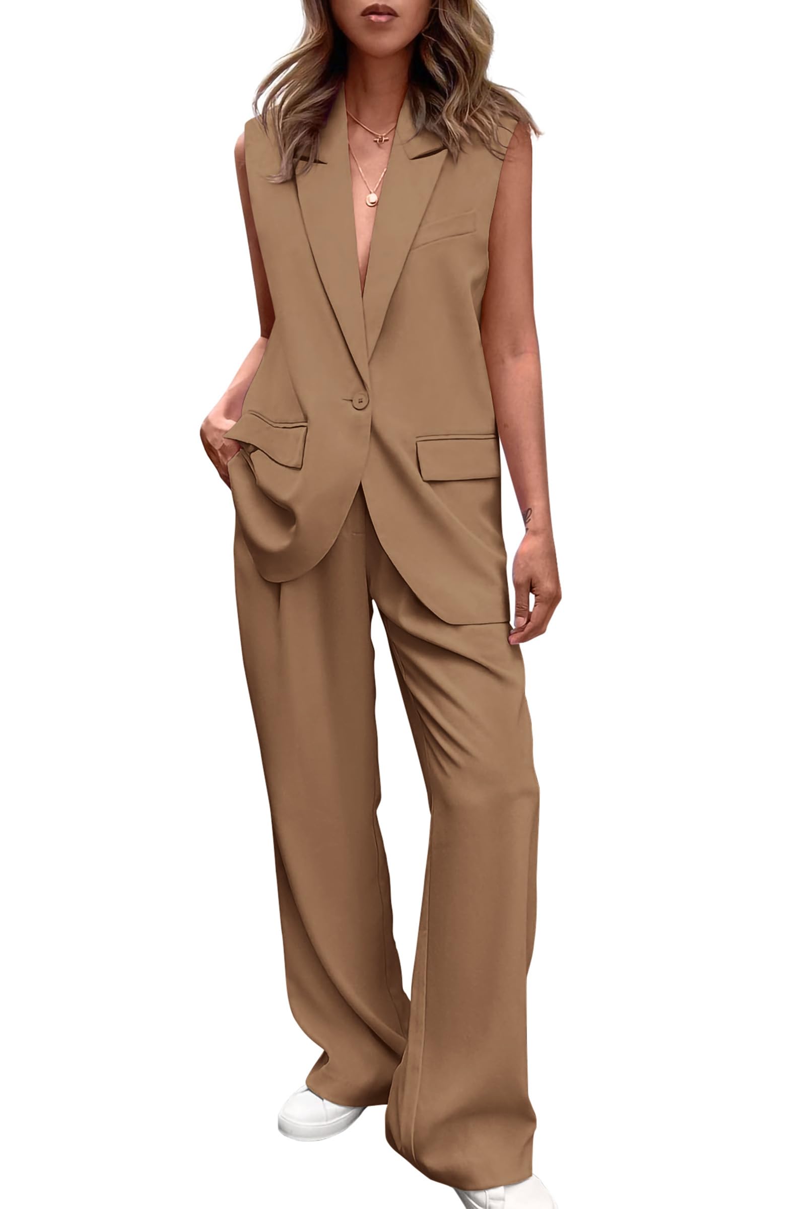 Suit Vest and Wide Leg Pants Business Casual Blazer Sets