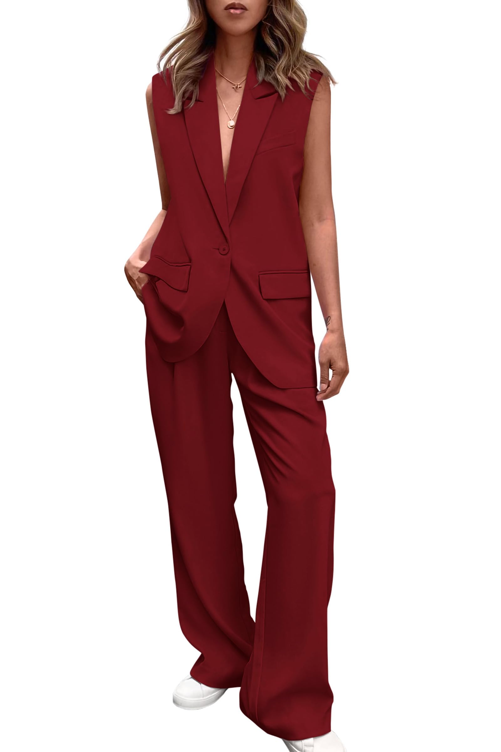 Suit Vest and Wide Leg Pants Business Casual Blazer Sets