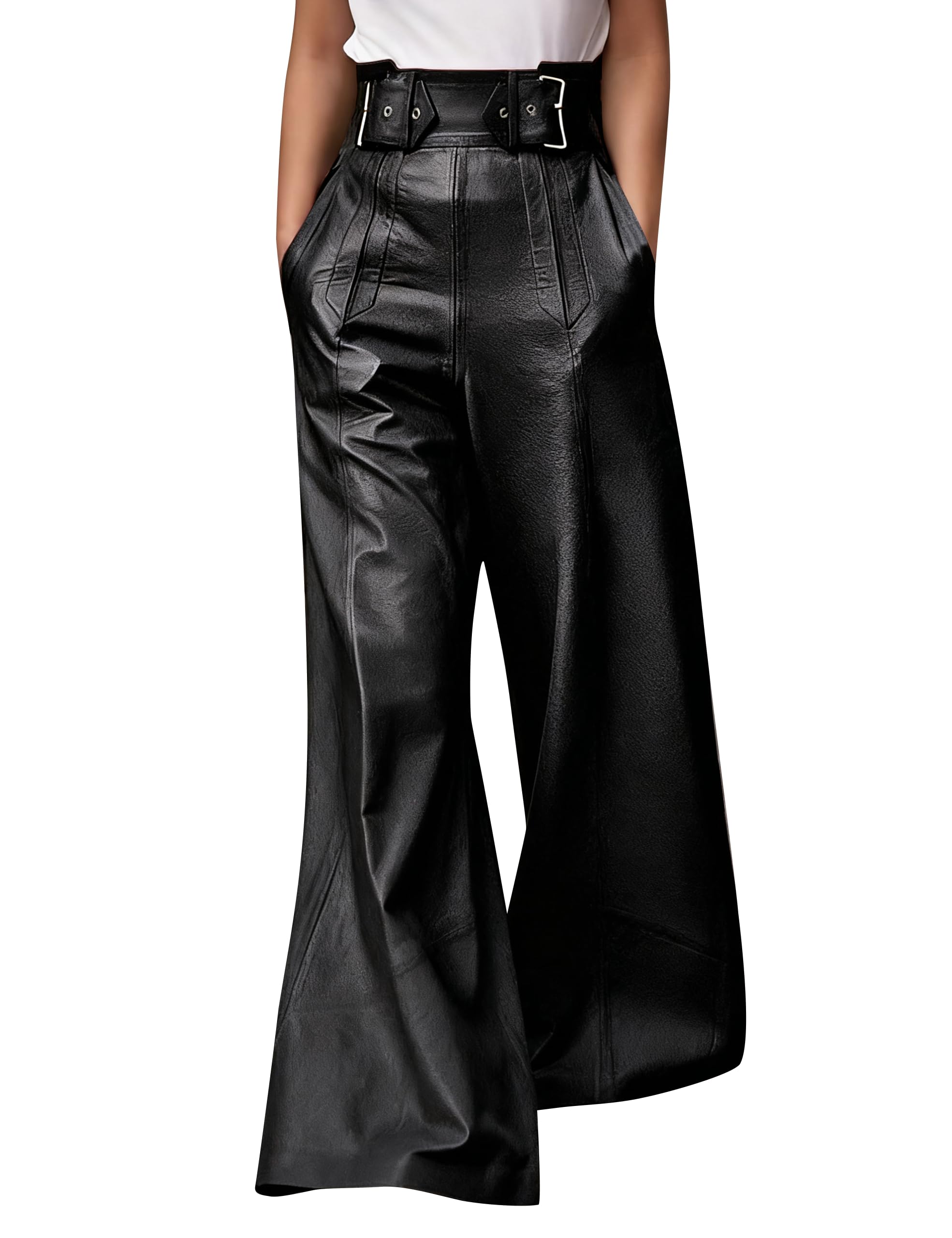 oshoplive Women' High Waist Wide Leg Pants with Pockets Pleated Going Out Flare Trousers