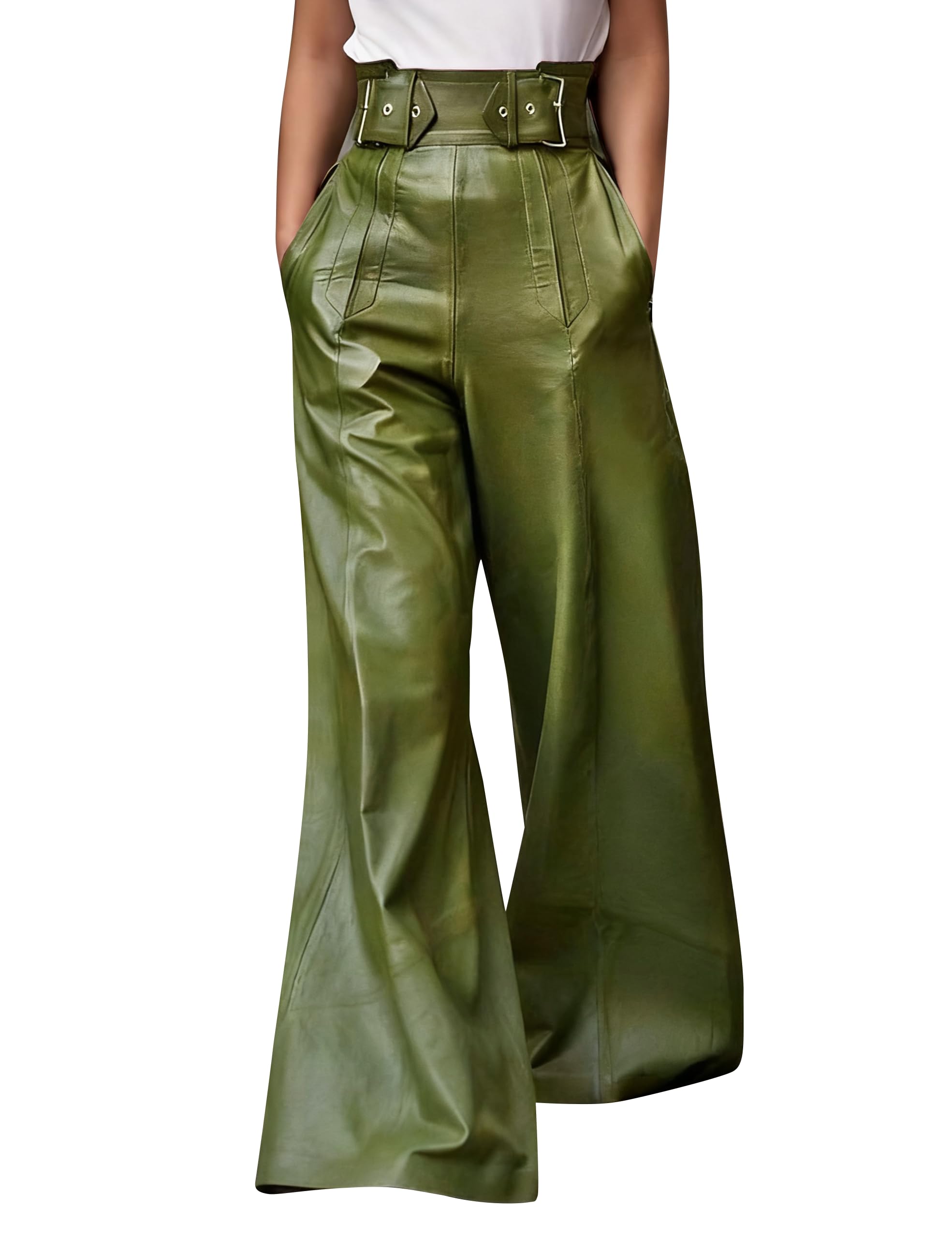 oshoplive Women' High Waist Wide Leg Pants with Pockets Pleated Going Out Flare Trousers
