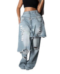 Voghtic Jeans for Women Trendy High Waisted Ripped Tear Y2K Patchwork Wide Leg Denim Pants with Pockets Streetwear