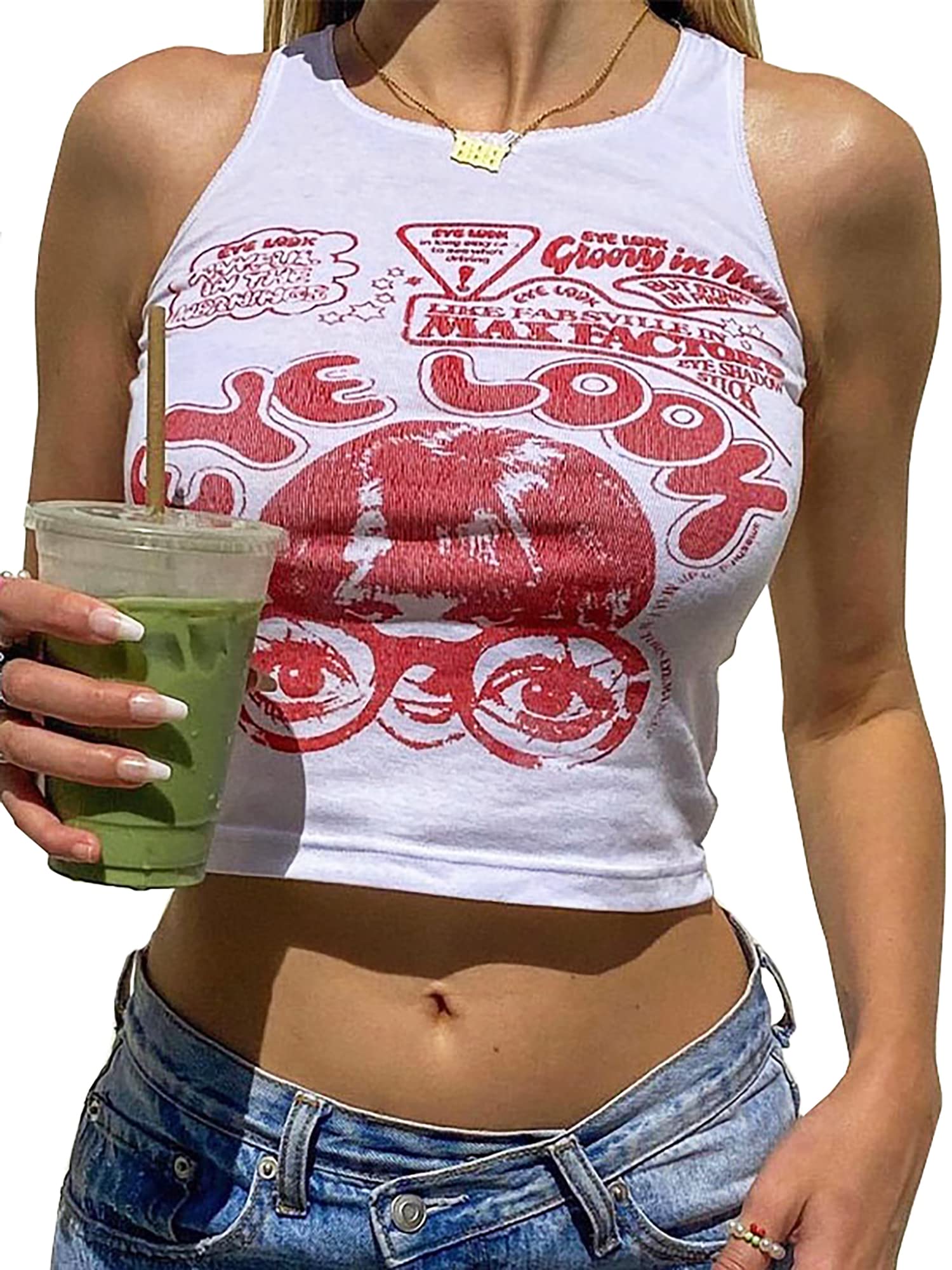 Tank Tops, Guitar Ribbed Summer Tops Sleeveless Y2K Crop Tops