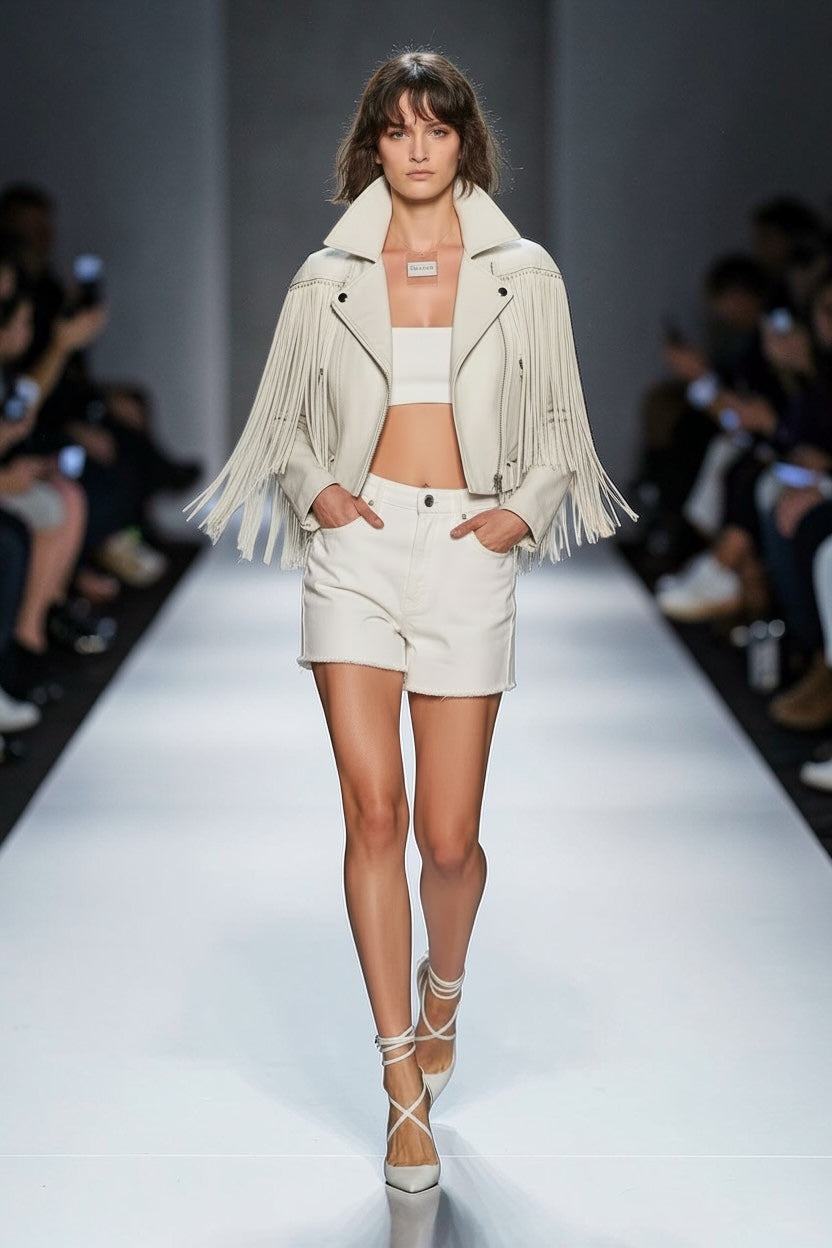 Gianni Versace Vintage Leather Fringe Jacket with Medusa Snaps