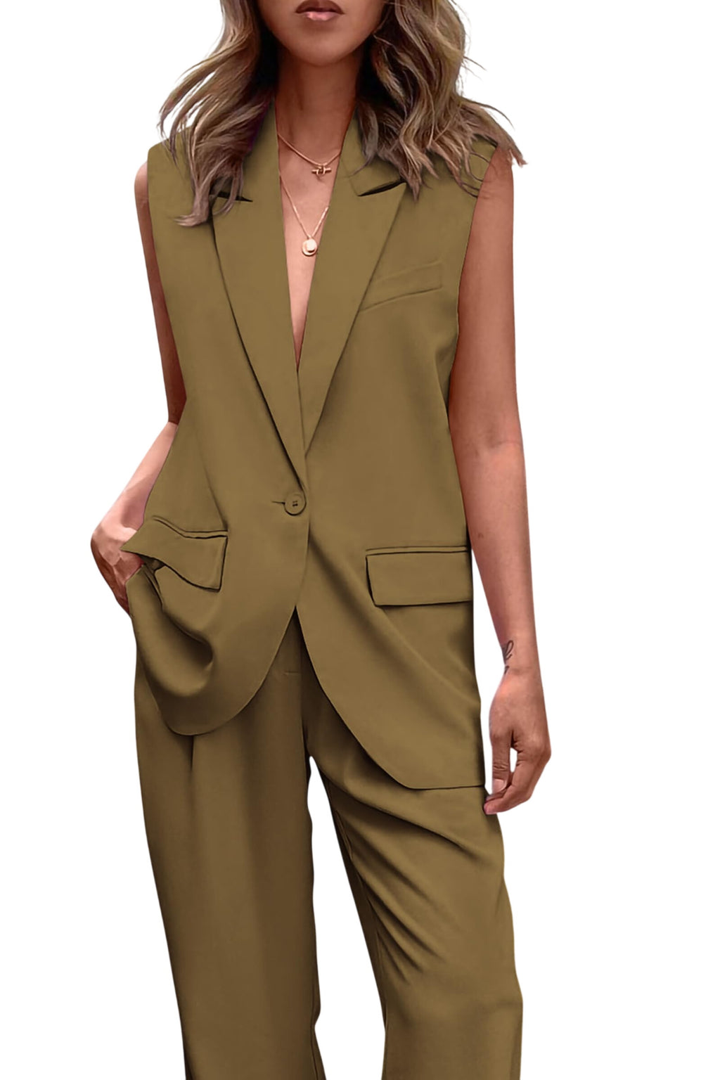Suit Vest and Wide Leg Pants Business Casual Blazer Sets