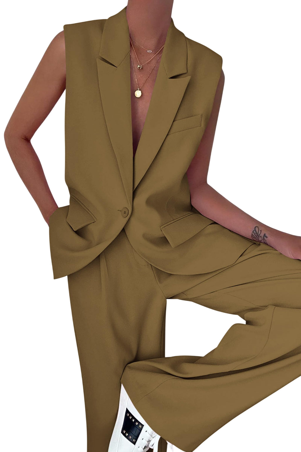 Suit Vest and Wide Leg Pants Business Casual Blazer Sets